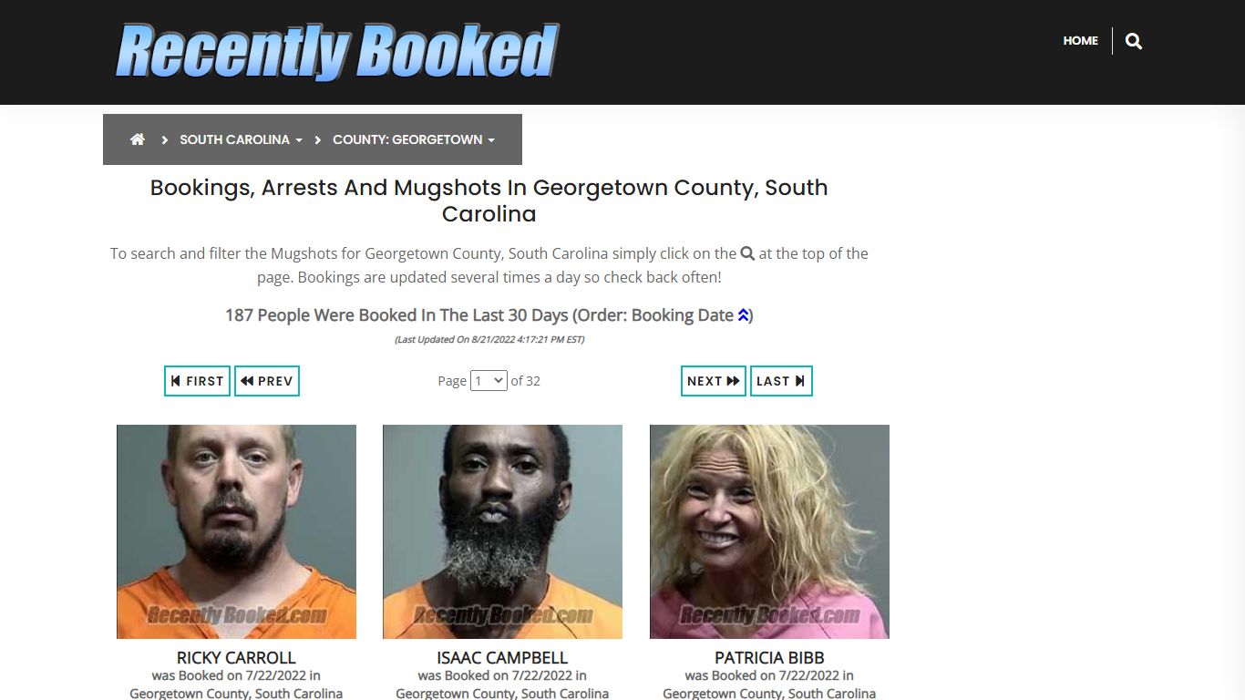 Bookings, Arrests and Mugshots in Georgetown County, South Carolina